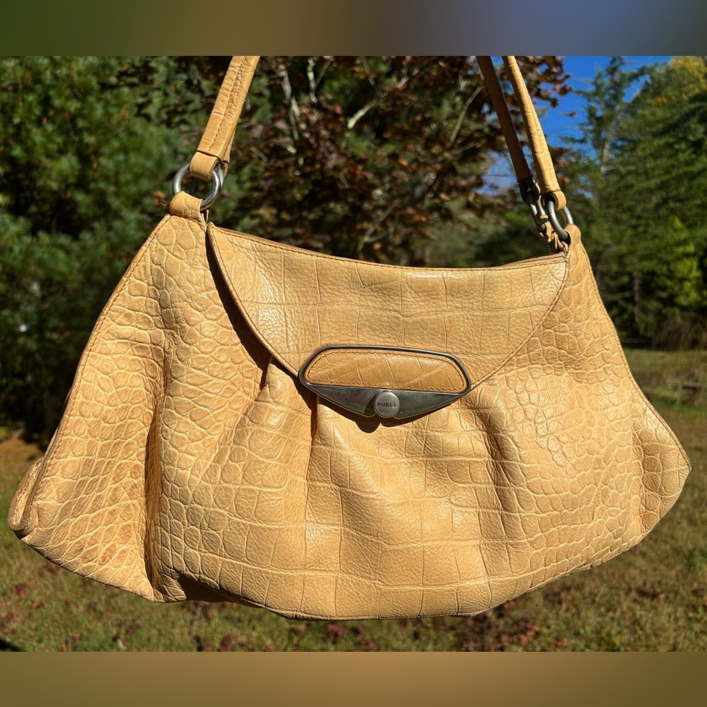 Furla Tan Croc-Embossed Shoulder Bag